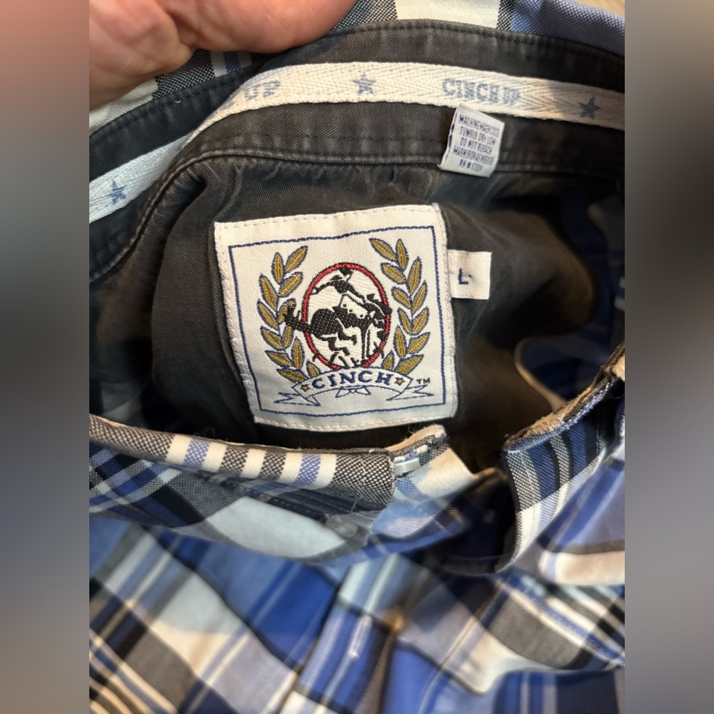 Cinch Men's Blue, Black, and White Plaid Shirt - Picture 4 of 6